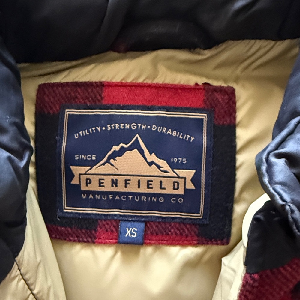 Penfield Black Puffer Jacket with Red Buffalo Plaid Yoke - Picture 2 of 3
